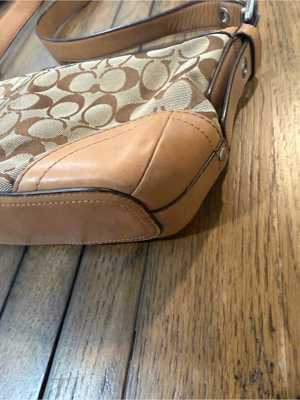 Coach Tan Signature Jacquard Crossbody with Leather Trim Authentic - Picture 9 of 16